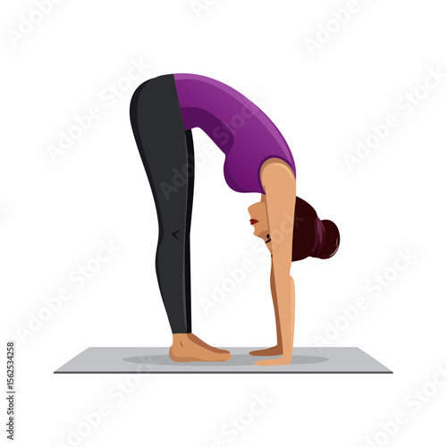 Femme en pose de la grue en yoga – illustration vectorielle et équilibre