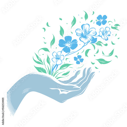 風に乗って飛ぶ花のシルエットイラスト