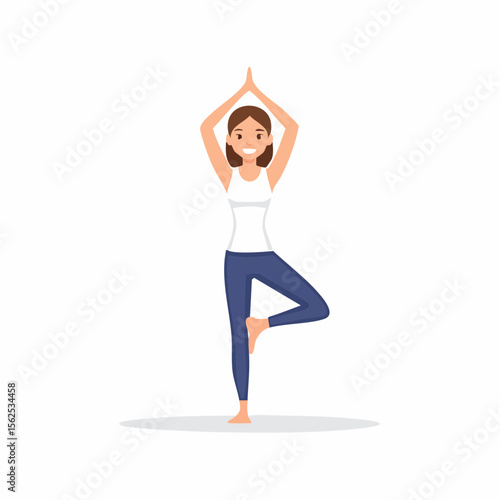 Illustration vectorielle d’une femme en posture de l’arbre – Yoga, équilibre et bien-être