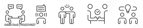 Conjunto de iconos de comunicación interpersonal. Interacción humana. Dialogo directo. atención personal, apoyo afectivo, intercambio de ideas. Ilustración vectorial 