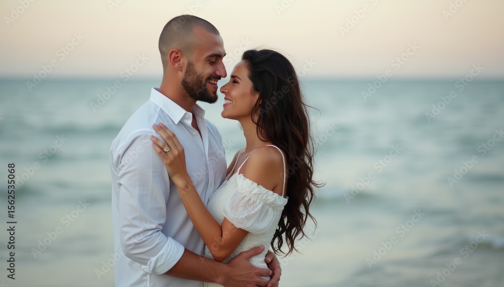 Romantic couple embracing on the beach at sunset Romantic couple embracing on the beach at sunset