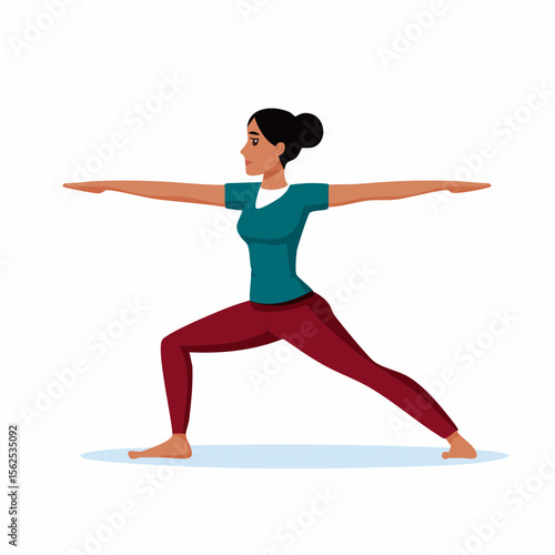 Illustration vectorielle d’une femme en posture du guerrier – Yoga, force et ancrage
