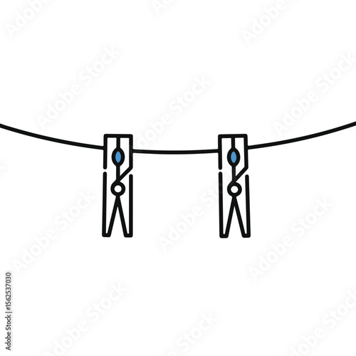 Clothespins hanging on a rope, simple and minimalistic.