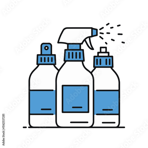 Cleaners sprays and bottles used for home sanitization.