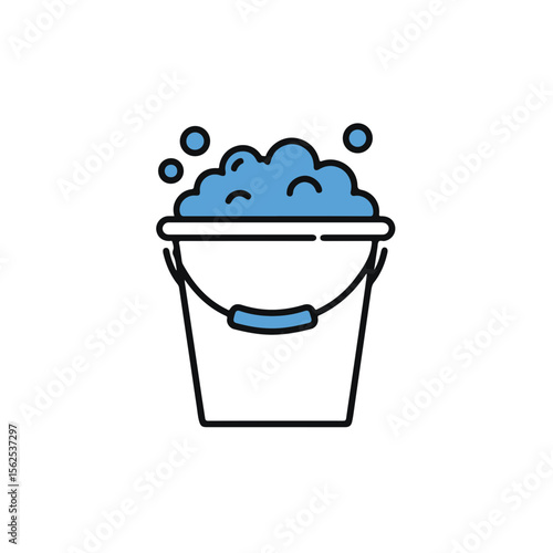 Outline bucket filled with bubbles, a cleaning concept.