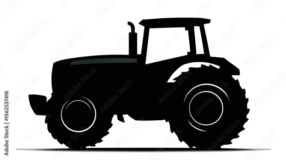 Naklejka premium Silhouette image of a tractor with large wheels and exhaust pipe on a white background