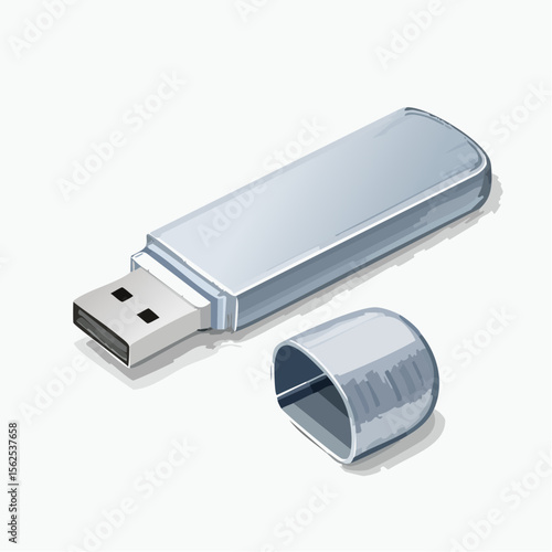 Compact USB stick, cap removed and placed beside.
