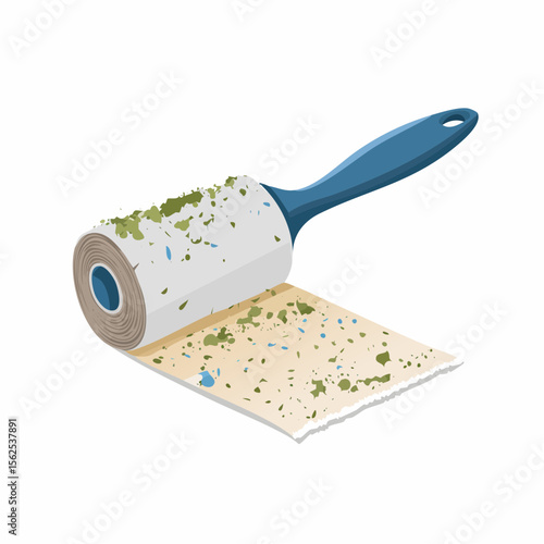 Used lint roller with visible fabric debris on adhesive sheet.
