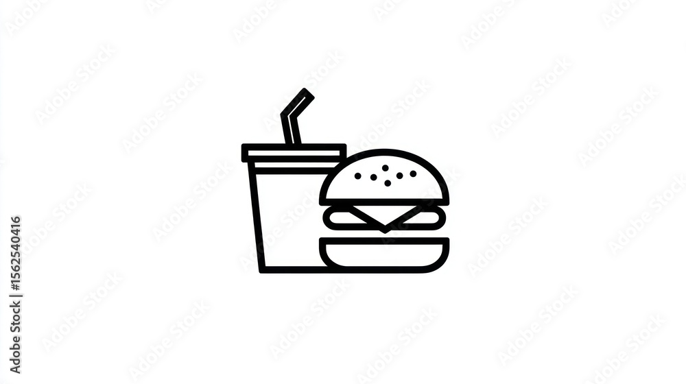 Simple line art of a burger and a drink Simple line art of a burger and a drink
