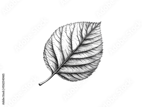 Hand-drawn vintage engraving of Silver Birch Leaf, birch leaf veins, rustic wood art, eco-friendly tree illustration, nature decor, old engraving style, trendy black sketch, forest wall art