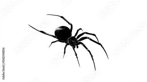 Detailed black spider silhouette on white background