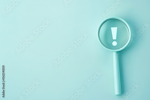 Light teal magnifying glass with exclamation point graphic