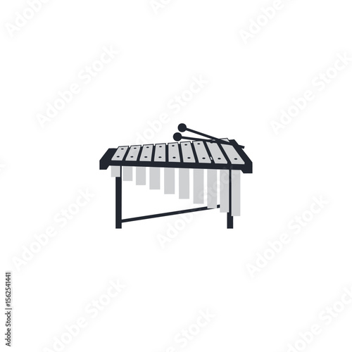 Minimalist illustration of a musical xylophone instrument with mallets on stand