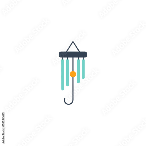 Minimalist flat design icon of a fishing lure with hanging tassels and hook