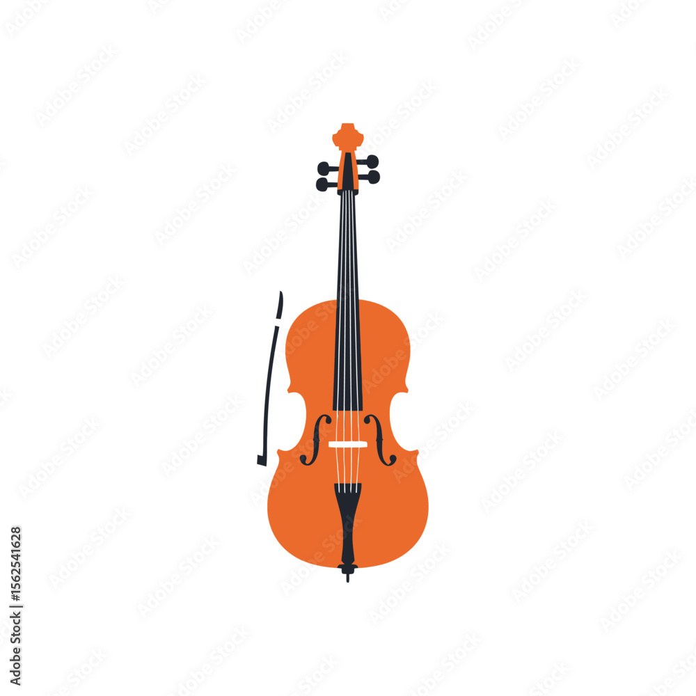 Fototapeta premium Minimalistic illustration of a violin with bow on a white background showcasing musical instrument design