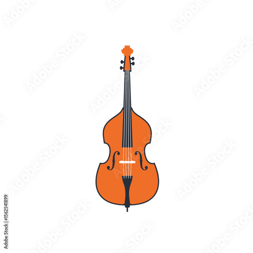Illustration of a classic wooden double bass musical instrument used in orchestras and jazz bands