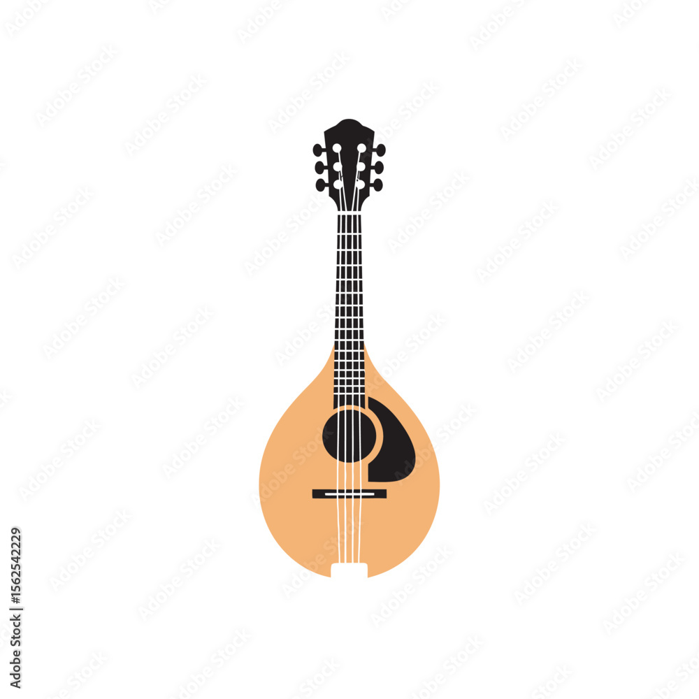 Obraz premium Minimalist illustration of a stringed musical mandolin instrument on white background