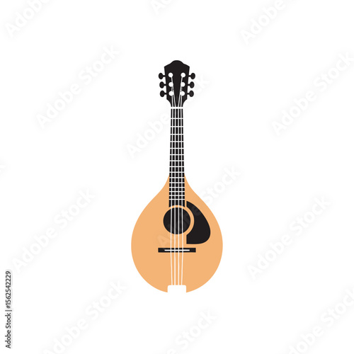 Minimalist illustration of a stringed musical mandolin instrument on white background