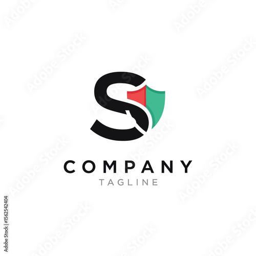 Minimalist modern logo design featuring letter s with shield element symbolizing security and protection
