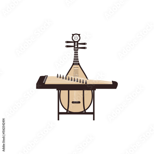 minimalist illustration of a traditional stringed musical instrument with cultural significance