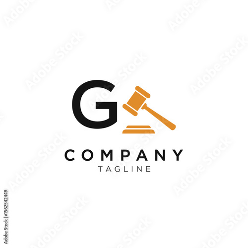 Minimalist logo design featuring a letter g and a judge gavel symbolizing legal services or auction business