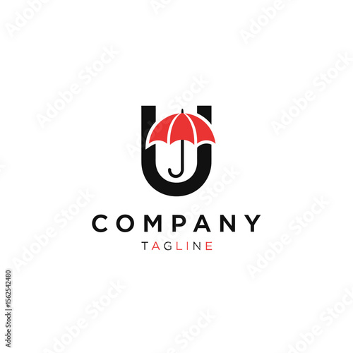 Minimalist logo design featuring a red umbrella integrated into letter u for business branding Free Download Minimalist logo design featuring a red umbrella integrated into letter u for business branding - GFXLoad