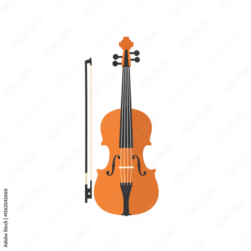 Fototapeta premium Illustration of a classical violin with bow on a white background centered vertically