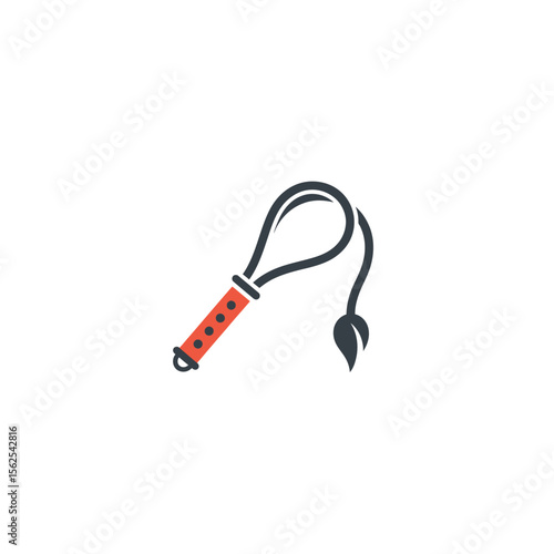 simple minimalist illustration of a whip with red handle and black tail on white background