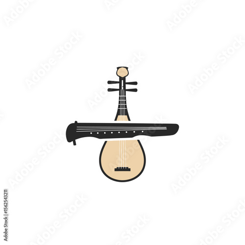 Isolated illustration of a traditional Chinese stringed musical instrument on white background