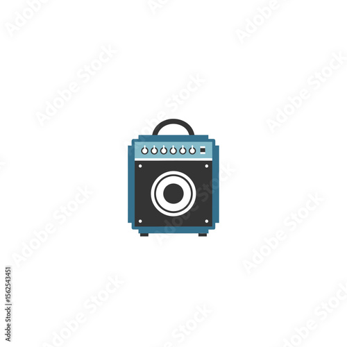 minimalist illustration of a portable guitar amplifier with control knobs and handle design