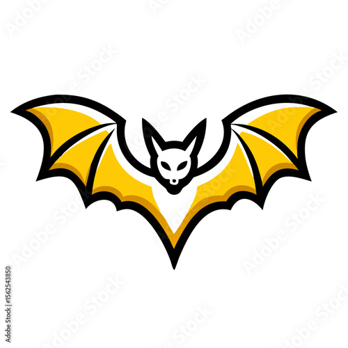 Cute cartoon vampire bat on white background with funny yellow star eyes