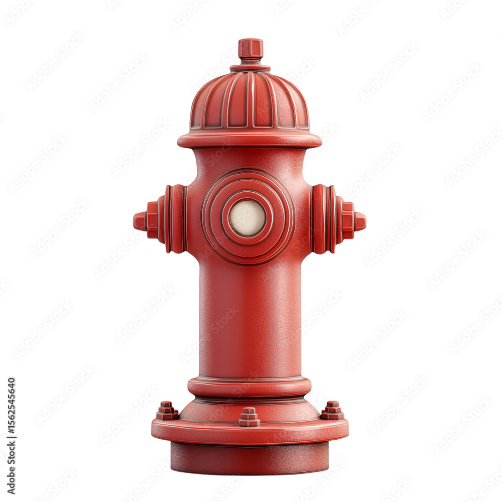 3D cute clay-style red fire hydrant icon on white background, playful and charming design 3D cute clay-style red fire hydrant icon on white background, playful and charming design