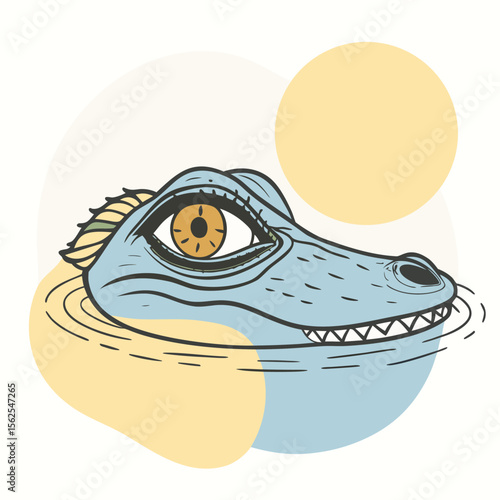 Adobe Illustrator Artworkthe crocodile’s eye and part of the snout emerging from water, simple and mysterious design in black on white