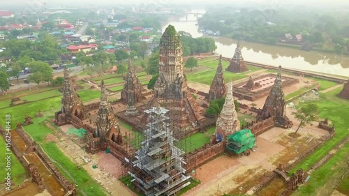 Aerial view of ancient temple ruins in ayutthaya, thailand