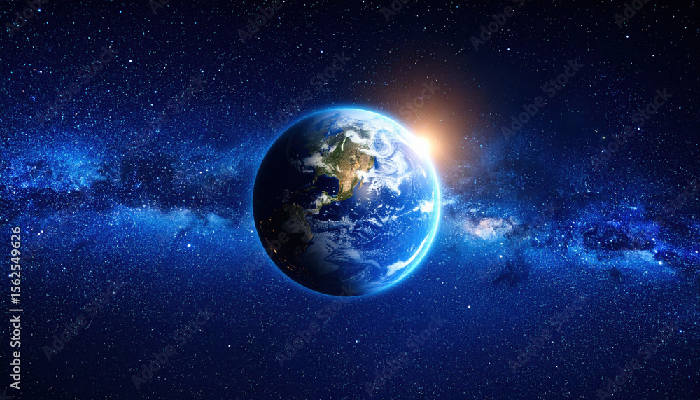 Fototapeta premium Stunning View of Earth in Space with Stars and Galaxy Background