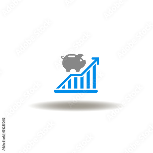 Vector illustration of graph growth with piggy bank. Symbol of retirement. Icon of savings.
