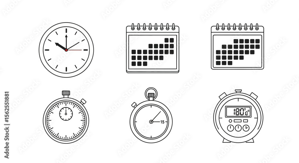 Fototapeta premium Vector clock calendar stopwatch time management schedule appointment deadline reminder planning vector icon 100