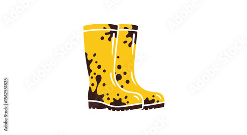 Vector yellow rubber boots with mud stains vector illustration for gardening and outdoor activities design concept