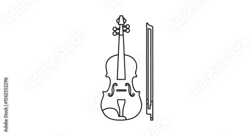Vector violin and bow outline vector image for classical music lovers and orchestral instrument enthusiasts drawing