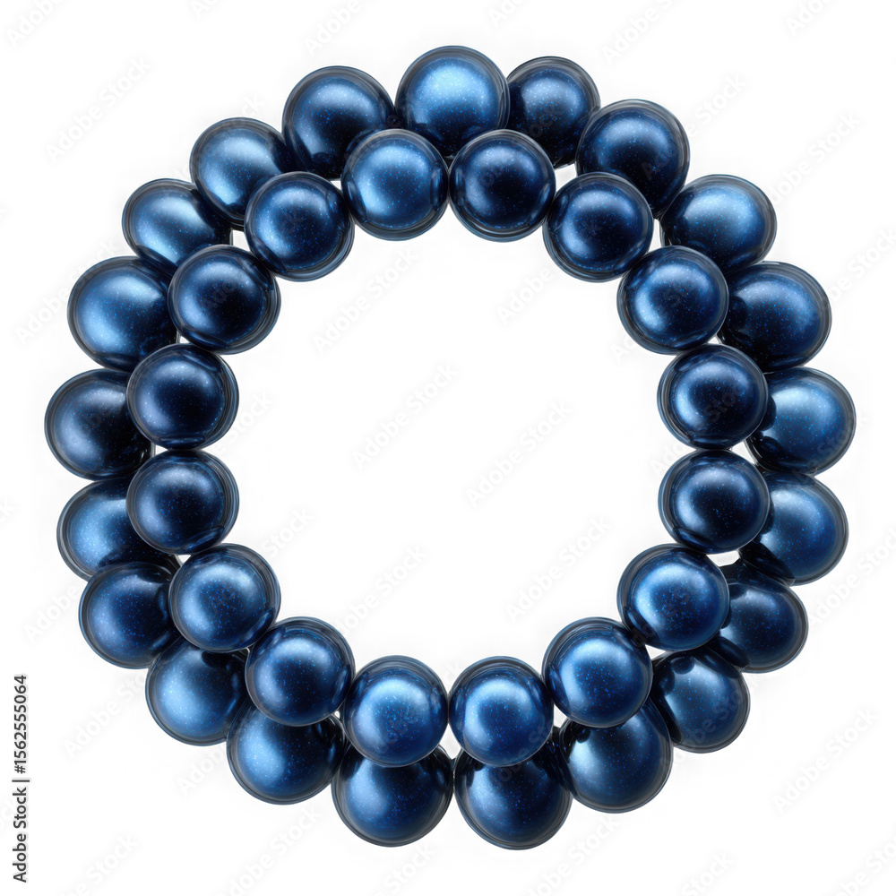 Circular arrangement of shimmering dark blue metallic spheres isolated on transparent background Circular arrangement of shimmering dark blue metallic spheres isolated on transparent background