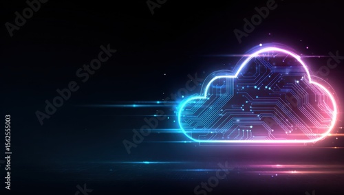Wallpaper Mural A glowing neon cloud icon with circuit patterns, representing the concept of cloud computing in digital and cybersecurity technology There's an atmosphere of modernity and technology Generative AI Torontodigital.ca