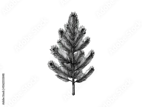 Hand-drawn pine tree, vintage engraving style, black botanical sketch, evergreen branch, forest flora art, old tree illustration, rustic wood decor, nature wall print, forest tree sketch