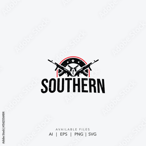 Vintage Style Gun and Star Emblem logo, Powerful Rifle and Star Insignia Logo Representing Southern Heritage
