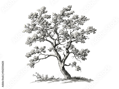 Sycamore Tree hand-drawn engraving, autumn forest sketch, vintage illustration style, rustic tree decor, woodland branches, botanical wall art, old style nature print, engraved forest scene