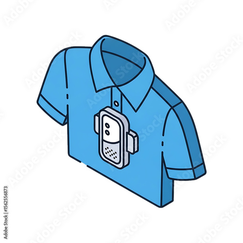 Smart uniform with wearable health tracker badge.