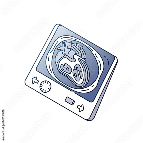 Medical scan of fetus or internal organs on a tablet.