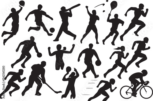 Silhouettes of athletes performing various sports activities