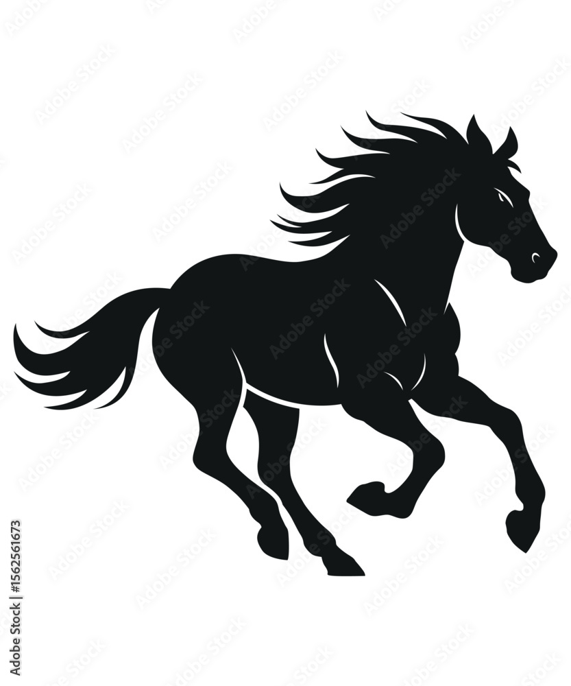 Obraz premium Wild Horse Silhouette Vector, Running Stallion Graphic for Logo, T-Shirt, and Sticker Designs