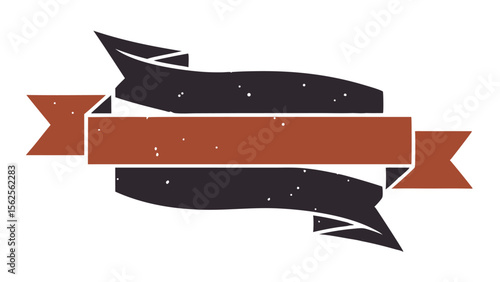 Vintage banner ribbon design in burnt orange and dark gray colors with transparency