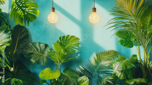 Minimal tropical, Golden hour lighting on tropical plants in a serene setting.